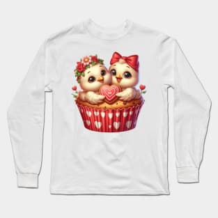 Valentine Bird Couple In A Cupcake Long Sleeve T-Shirt